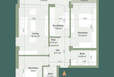 Apartament cu 3 camere decomandat în Frumoasa