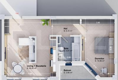 Apartament de lux cu 2 camere, 52,46 mp, zona Rediu