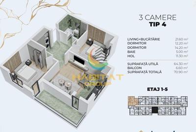 Apartament cu 3 camere decomandat în Nord-Vest - 2
