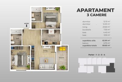 Metrou Aparatori 950 m - IN CONSTRUCTIE 3 camere decomandat 119000 E - 1