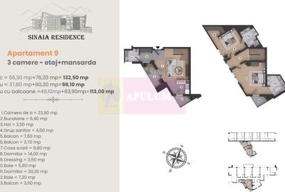 Apartament cu 3 camere cu finisaje de LUX in Sinaia la etaj + mansarda - 4