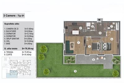 Apartament cu 3 camere în Tineretului - 2