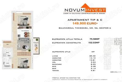 Apartament 3 Camere, Novum 56, Metrou Gorjului, Comision 0%,Proprietar - 1