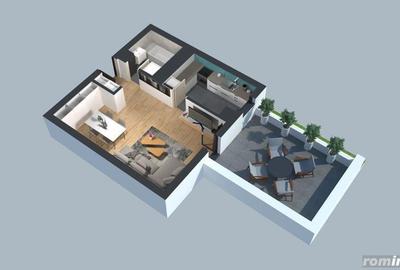 Apartament tip studio cu bucatarie inchisa si terasa- Comision 0 - 2