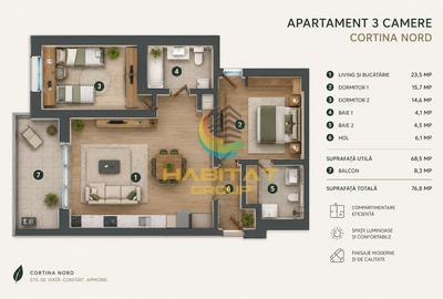 Apartament cu 3 camere nedecomandat în Pipera - 3