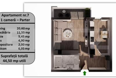 Apartament tip studio, 44.5 mp, zona Tractorul