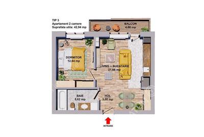 Apartament cu 2 camere semidecomandat, mobilat în Aeroport - 5