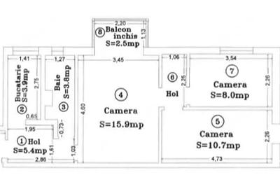 Apartament cu 3 camere semidecomandat în Dacia