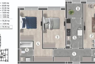 Apartament 3 camere spatios decomandat - 2