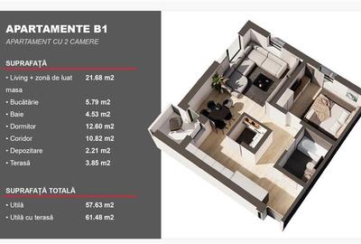 Apartament cu 2 camere decomandat în Aeroport - 2