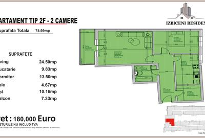 Apartament 2 Camere TIP F in complex Izbiceni Residence