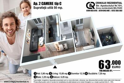 Apartament cu 2 camere decomandat în Militari