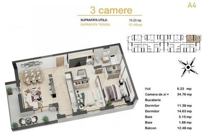 Apartament 3 camere de vanzare balcon parcare 74mp Avantgarden Sibiu - 4