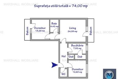 Apartament 3 camere de vanzare, zona Central, 74,00 mp #16677 - 10
