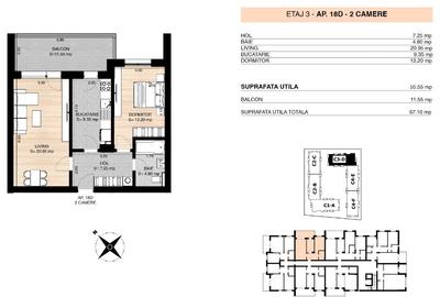 Apartament cu 2 camere decomandat în Central