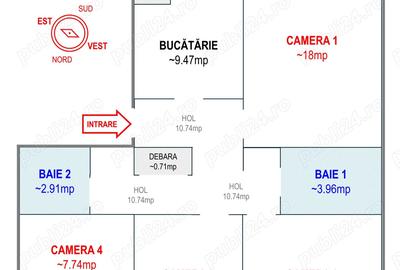 Vand apartament 4 camere, 83.61 mp, etaj 1, central Calan, Hunedoara