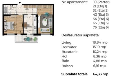 Apartament cu 2 camere decomandat în Berceni - 9