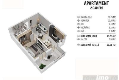 Apartament de 2 camere finisat, 45 mp, cartier rezidential nou! - 1