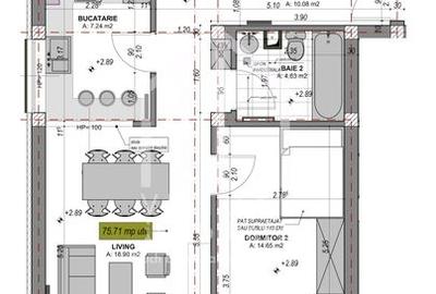 Apartament 3 camere - 75,71 mp + terasa - INTABULAT - ETAJ 1 - 3