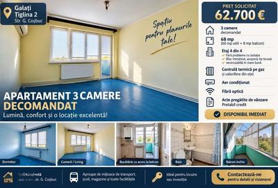 Apartament cu 3 camere decomandat în Țiglina 2