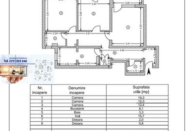 Apartament cu 3 camere decomandat în Micro 14