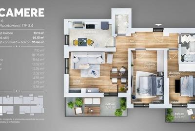 OCAZIE Aparatori Patriei-Grand Arena -2 camere-89.600 euro+TVA, bloc nou 54mp - 1