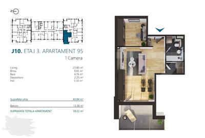 Apartament cu 2 camere, 45 mp, Ansamblu Rezidential, zona RIVUS - 2