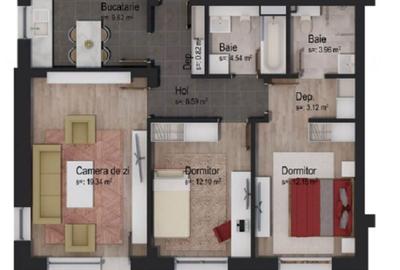 Apartament cu 3 camere în Tractorul - 2