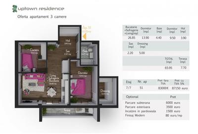 De vanzare apartamente cu 3 camere, UpTown Residence - 14