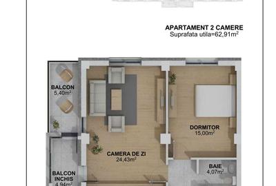 Apartament cu 2 camere decomandat în Aronești - 2