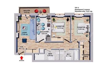 Apartament cu 3 camere 2 bai la etajul 2 zona Shopping City - 8