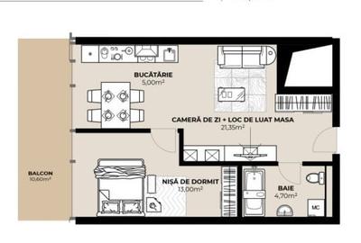 Apartament cu 2 camere, 44mp, intermediar, Semicentral