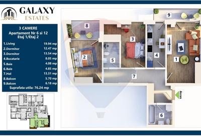 Apartament cu 3 camere decomandat în Tractorul