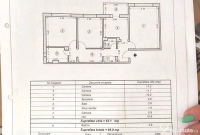 Apartament cu 3 camere decomandat în Poarta 6