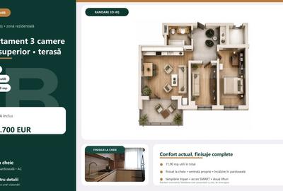 Apartament cu 3 camere semidecomandat în Tudor