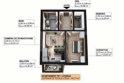 Apartament cu 2 camere semidecomandat în Apahida