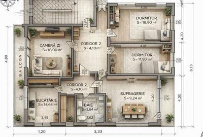 Apartament cu 4 camere decomandat în Gruia