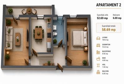 Apartament cu 2 camere decomandat în Bragadiru
