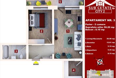 Apartament cu 2 camere decomandat în Sânpetru - 11