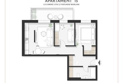 Apartament de vânzare | 2,5 camere + balcon, compartimentare practică - 2