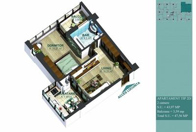 Apartament cu 2 camere semidecomandat în Baza 3