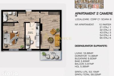 Apartament cu 2 camere decomandat în Central