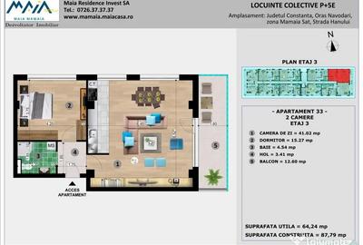 Apartament cu 2 camere decomandat în Năvodari