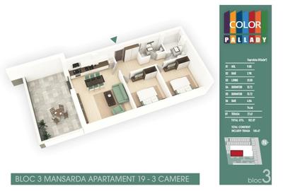 Ap. 3 cam.FINALIZAT+TERASA+PARCARE- Color Pallady , metrou 900 m - 3