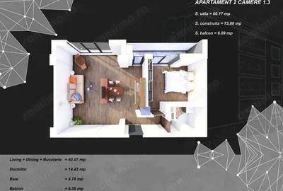 Tomis Plus 2 camere 66 mp et. 3 lift incalzire pardoseala la cheie - 2