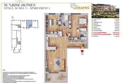 Apartament 3 camere spatios in SUNRISE HOMES  106 m.p. utili plus 11 m.p. balcon - 12