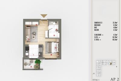 Garsoniera tip Studio | etaj 1 | spațiu modern si luminos creeat pentru tine - 2