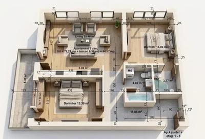 Apartament cu 3 camere decomandat în 13 Septembrie - 9