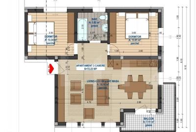 Apartament de 3 camere, 72 mp utili, etaj 1, bloc nou, parca - 6