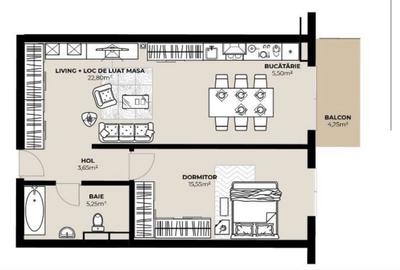 Apartament cu 2 camere in ansamblu rezidential nou, 53 mp , zona Fabricii